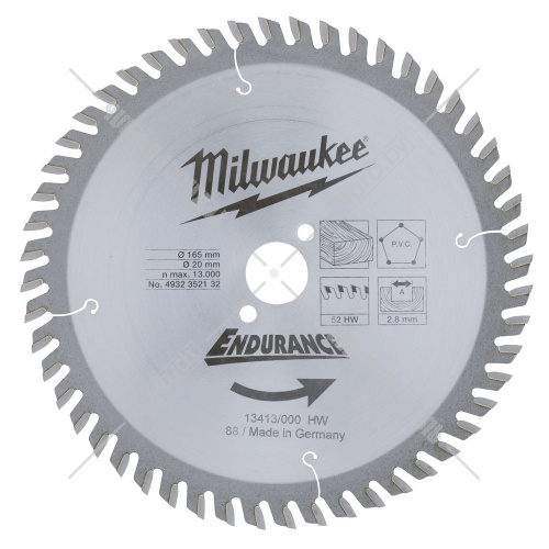 Пильный диск 165x2,8х20 мм Z52 (для аккумуляторных пил) Milwaukee (4932352132) купить в Гродно фото 2