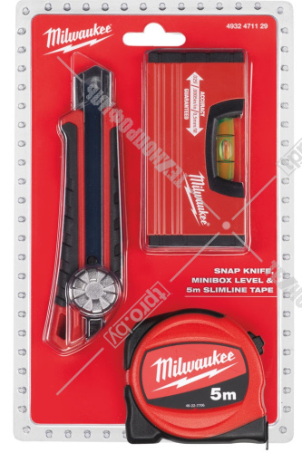 Промо-набор 3 в 1 (рулетка 5 м / уровень / нож) Milwaukee (4932471129) купить в Гродно